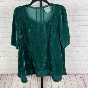 Maeve Anthropologie Green Velvet Swing T-Shirt Size Large